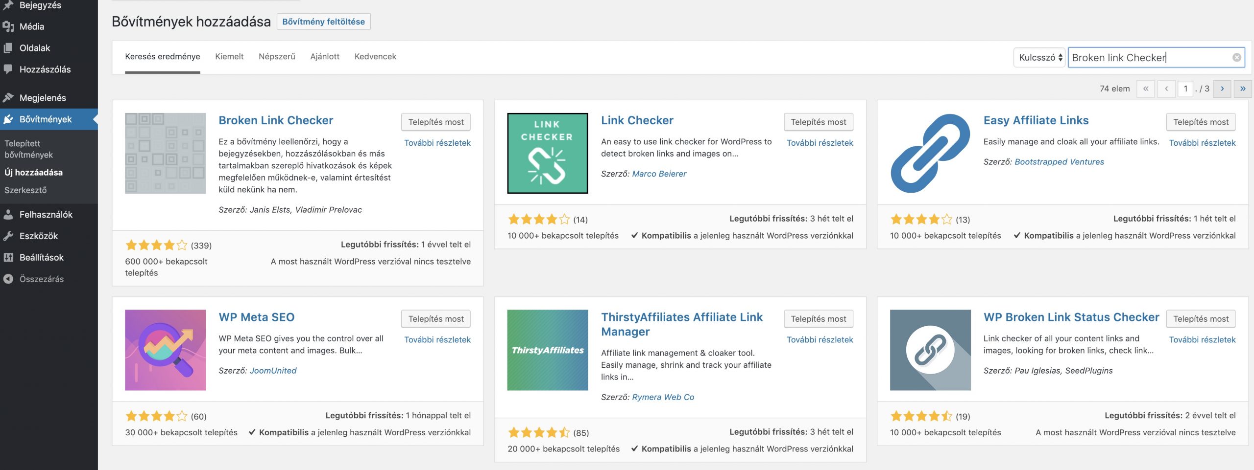Broken link checker telepítése